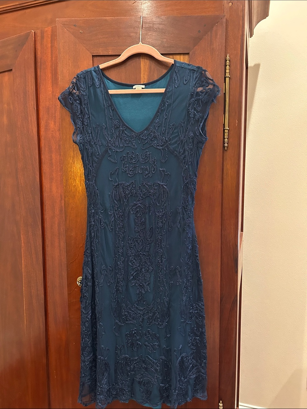 Sundance Navy Beaded V-Neck Cocktail Dress